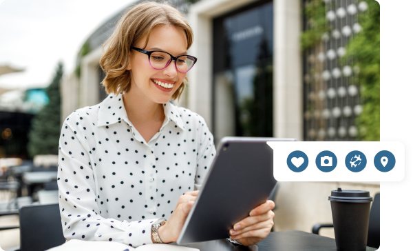 Smiling Woman Reading About Content Strategy Smiling Woman Reading About Content Strategy